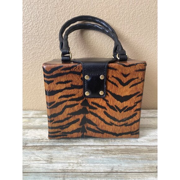 Patricia Nash Avadi Box Bag Satchel Tiger Print Leather Crossbody Top Handle - Picture 11 of 13
